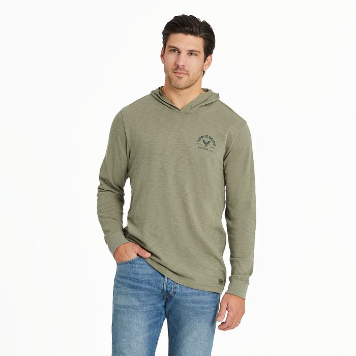 Life is Good. Men's Crafty '94 Mallard Hooded Slub Tee, Moss Green