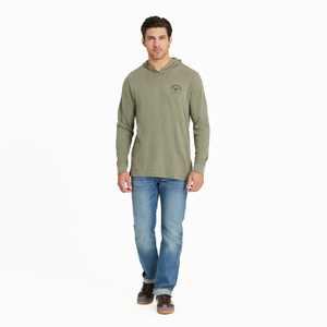 Life is Good. Men's Crafty '94 Mallard Hooded Slub Tee, Moss Green