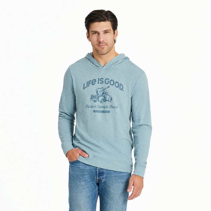 Life is Good. Men's Art of Optimism Hooded Slub Tee, Smoky Blue