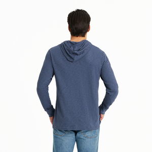 Life is Good. Men's Landscape Mountain Hooded Slub Tee, Darkest Blue