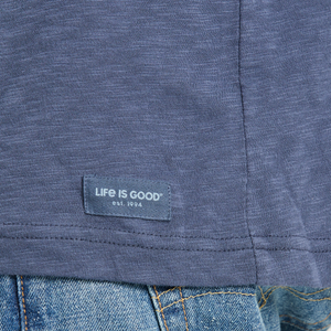 Life is Good. Men's Landscape Mountain Hooded Slub Tee, Darkest Blue