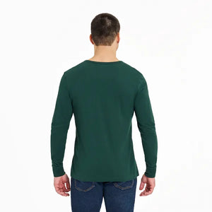 Life is Good. Men's Solid Long Sleeve Crusher-LITE Slim Fit Henley, Treeline Green