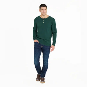 Life is Good. Men's Solid Long Sleeve Crusher-LITE Slim Fit Henley, Treeline Green