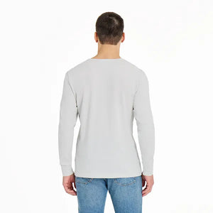 Life is Good. Men's Solid Long Sleeve Crusher-LITE Slim Fit Henley, Fog Gray