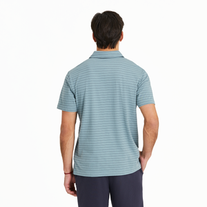Life is Good. Men's Solid Short Sleeve Striped Crusher-LITE Polo, Smoky Blue