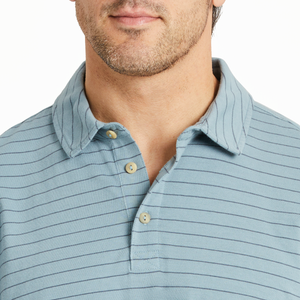 Life is Good. Men's Solid Short Sleeve Striped Crusher-LITE Polo, Smoky Blue