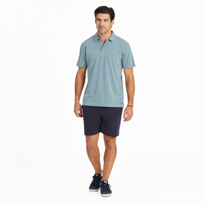 Life is Good. Men's Solid Short Sleeve Striped Crusher-LITE Polo, Smoky Blue