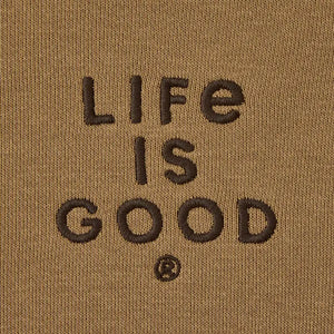 Life is Good. Men's Crafty LIG Stacked Good Vibes Fleece Zip Hoodie, Mushroom Brown