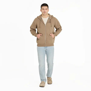 Life is Good. Men's Crafty LIG Stacked Good Vibes Fleece Zip Hoodie, Mushroom Brown