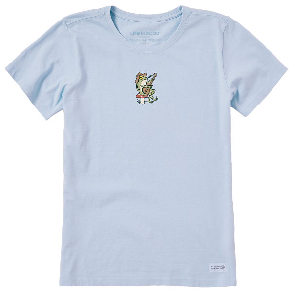Life is Good. Women's Frog Guitar Short Sleeve Crusher Tee, Glacier Blue