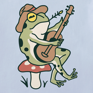 Life is Good. Women's Frog Guitar Short Sleeve Crusher Tee, Glacier Blue