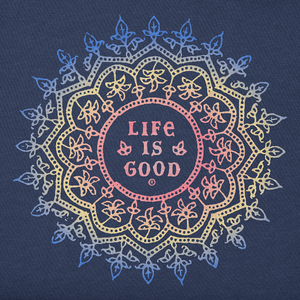 Life is Good. Women's Antique Mandala Short Sleeve Crusher Tee, Darkest Blue