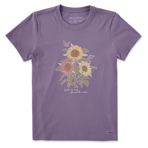 Life is Good. Women's Fall is my Favorite Sunflowers Short Sleeve Crusher Tee, Dusk Purple