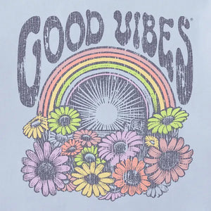 Life is Good. Women's Good Vibes Flowers Short Sleeve Crusher Tee, Glacier Blue