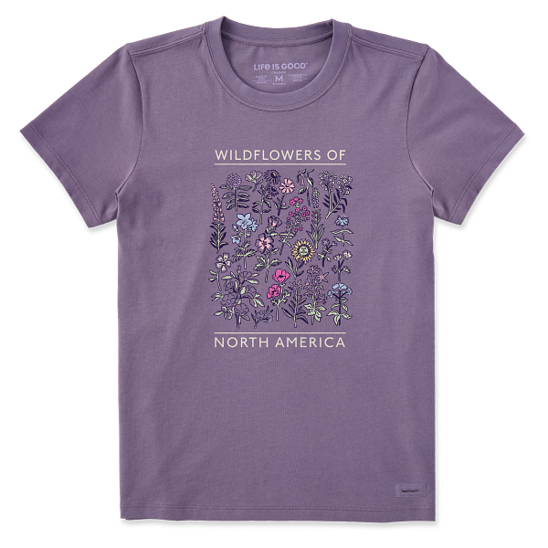 Life is Good. Women's Wildflowers of North America Short Sleeve Crusher Tee, Dusk Purple
