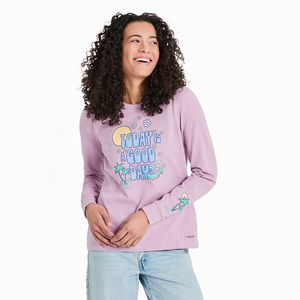 Life is Good. Women's Good Day Long Sleeve Crusher Tee, Violet Purple
