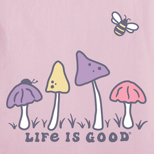 Life is Good. Women's Mushroom Retro Scene Short Sleeve Crusher Vee, Seashell Pink