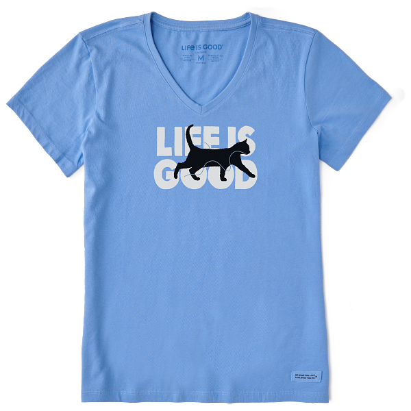 Life is Good. Women's LIG Cat Short Sleeve Crusher Vee, Cornflower Blue