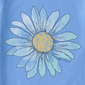 Life is Good. Women's Breezy Daisy Short Sleeve Crusher Vee, Cornflower Blue