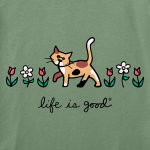 Life is Good. Women's Al with Flowers Short Sleeve Crusher Vee, Granite Green