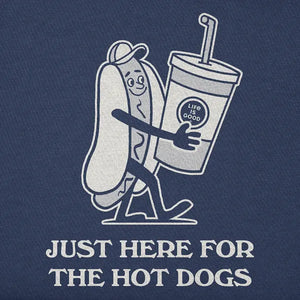 Life is Good. Women's Here for the Hotdogs Short Sleeve Crusher Vee, Darkest Blue