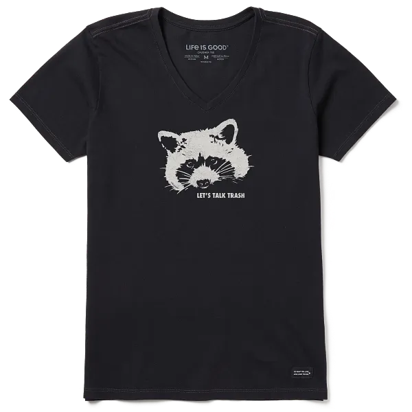 Life is Good. Women's Raccoon Short Sleeve Crusher Vee, Faded Black