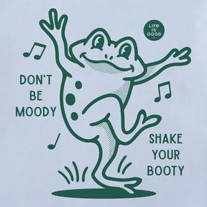 Life is Good. Women's Shake Your Booty Frog Tie Dye Short Sleeve Crusher Vee, Glacier Blue