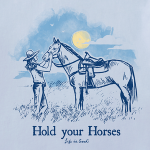 Life is Good. Women's Hold Your Horses Long Sleeve Crusher Vee, Glacier Blue