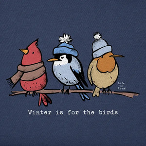 Life is Good. Women's Shady Winter is for the Birds Long Sleeve Crusher Vee, Darkest Blue