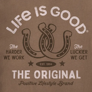 Life is Good. Women's Lucky Horseshoes Long Sleeve Crusher Vee, Mushroom Brown