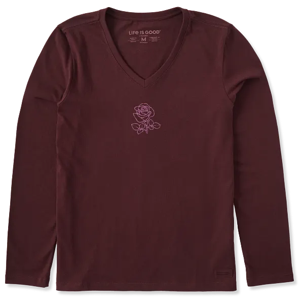 Life is Good. Women's Crafty Rose Long Sleeve Crusher Vee, Deep Burgundy