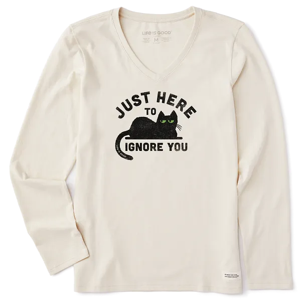 Life is Good. Women's Here to Ignore You Long Sleeve Crusher Vee, Putty White