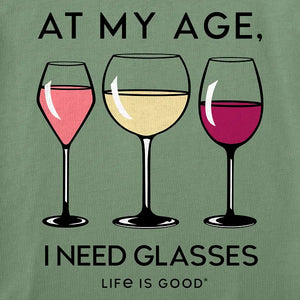 Life is Good. Women's I Need Wine Glasses Long Sleeve Crusher Vee, Granite Green