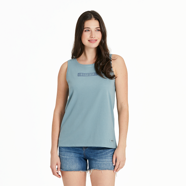 Life is Good. Women's LIG Sanscript Crusher Tank, Smoky Blue