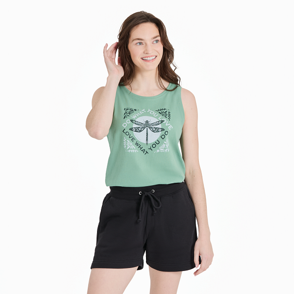 Life is Good. Women's Do What You Love Dragonfly Crusher Tank, Granite Green