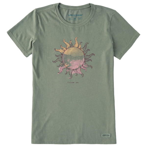 Life is Good. Women's Fineline Shine on Sun Short Sleeve Crusher-LITE Tee, Moss Green