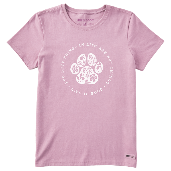 Life is Good. Women's Best Things Floral Paw Short Sleeve Crusher-LITE Tee, Violet Purple