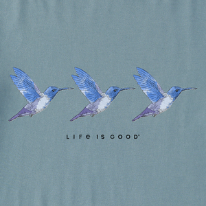 Life is Good. Women's Three Hummingbirds Short Sleeve Crusher-LITE Vee, Smoky Blue