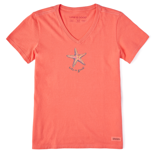 Life is Good. Women's Pencily Starfish Short Sleeve Crusher-LITE Vee, Mango Orange