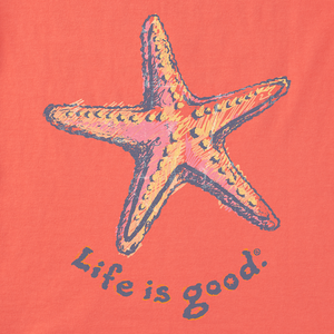 Life is Good. Women's Pencily Starfish Short Sleeve Crusher-LITE Vee, Mango Orange