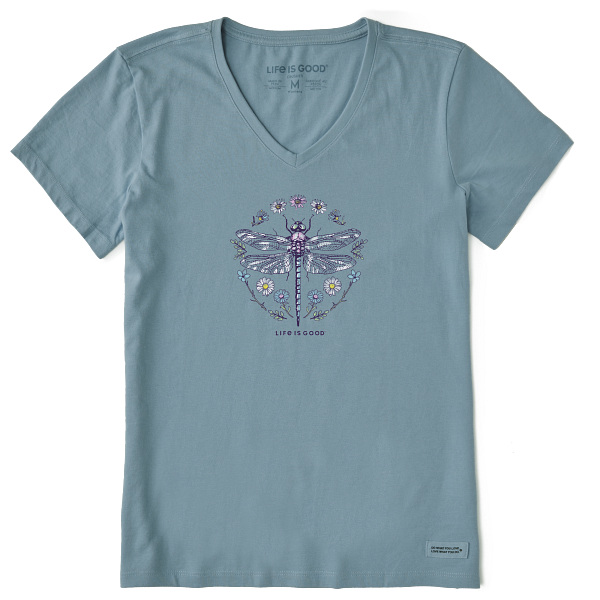 Women's Life is Good Dragonfly Short Sleeve Crusher-LITE Vee, Smoky Blue