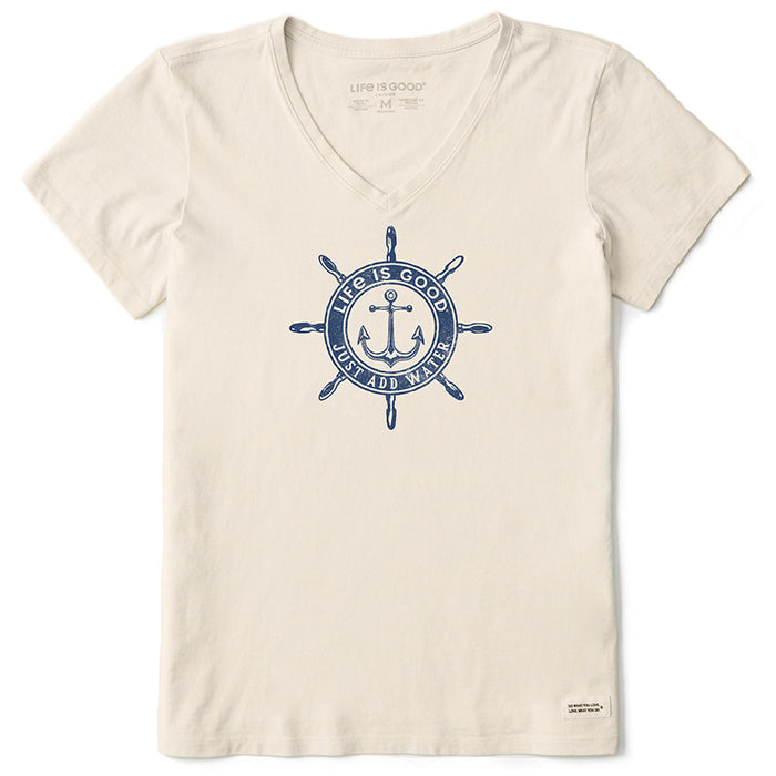 Life is Good. Women's Just Add Water Anchor Compass Short Sleeve Crusher-LITE Vee, Putty White