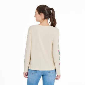 Life is Good. Women's Woodblock Floral Long Sleeve Crusher-LITE Vee, Putty White