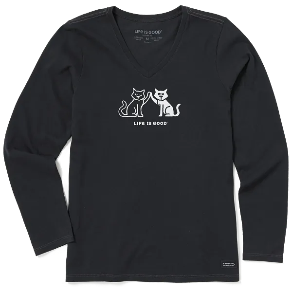 Life is Good. Women's High Five Cats Long Sleeve Crusher-LITE Vee, Faded Black
