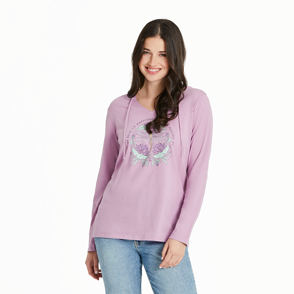 Life is Good. Women's Keys to Happiness Dragonfly Long Sleeve Crusher-LITE Hoodie, Violet Purple