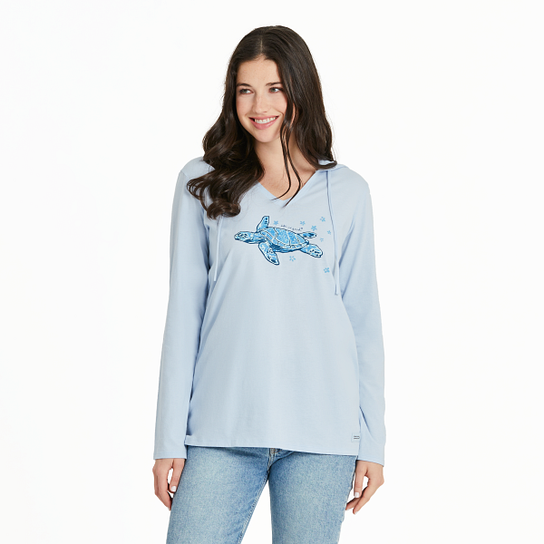 Life is Good. Women's Pattern Floating Turtle Crusher-LITE Hoodie, Glacier Blue