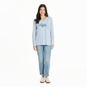 Life is Good. Women's Pattern Floating Turtle Crusher-LITE Hoodie, Glacier Blue