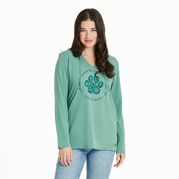 Life is Good. Women's Best Things Floral Long Sleeve Crusher-LITE Hoodie, Granite Green