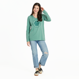 Life is Good. Women's Best Things Floral Long Sleeve Crusher-LITE Hoodie, Granite Green