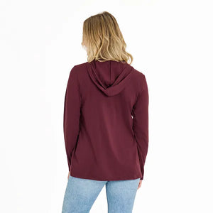 Life is Good Women's Detailed Sunflower Long Sleeve Crusher-LITE Hooded Tee, Deep Burgundy